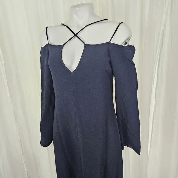 Joseph Aboud Deep Navy Blue Strappy Off-Shoulder Long Sleeve Dress Size 8 - Picture 2 of 14